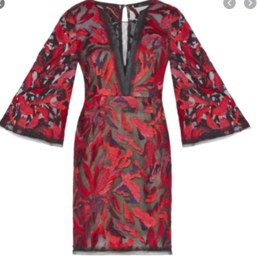 BCBG Red/Black/Purple Mesh Dress